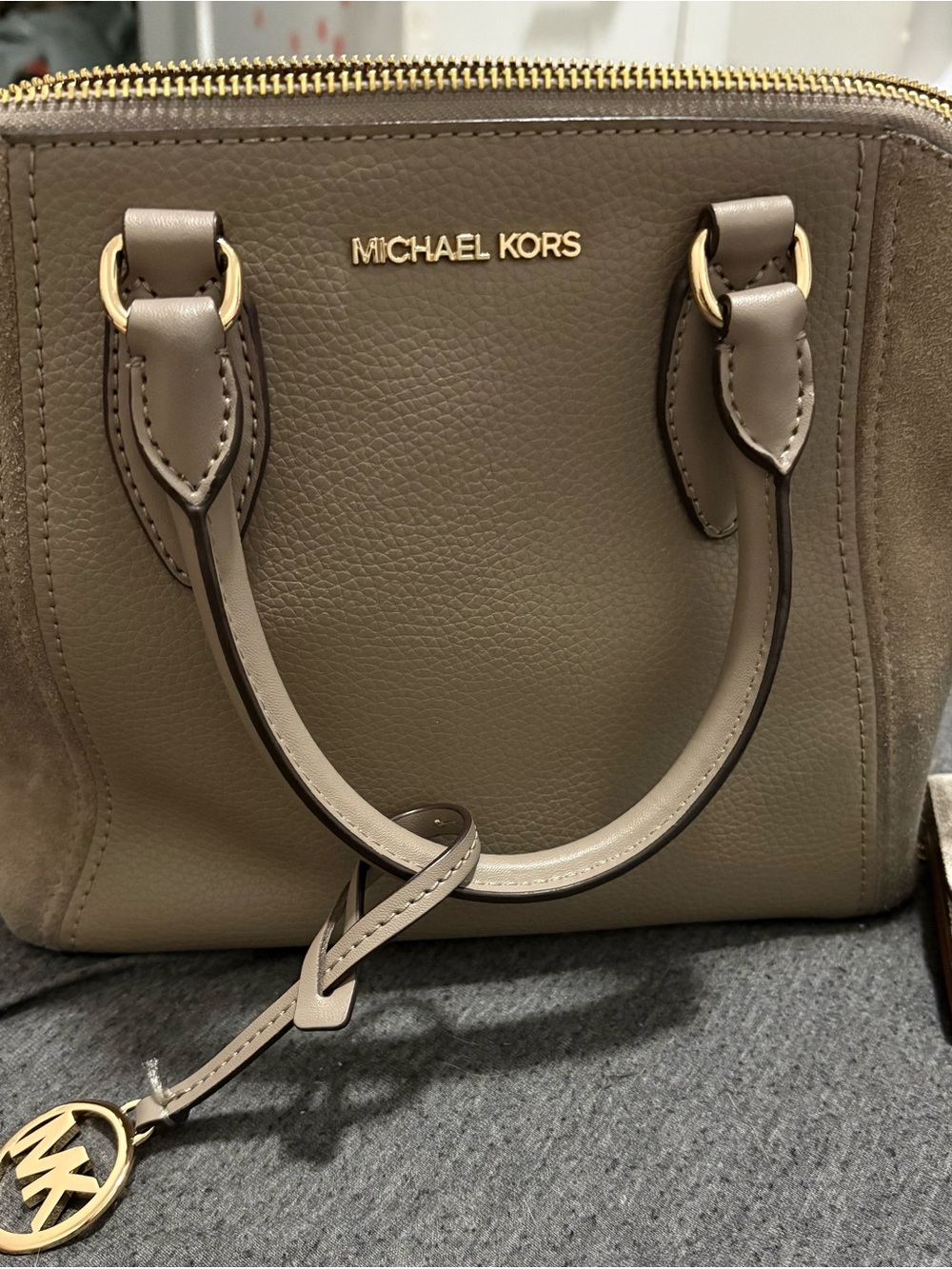 Michael Kors Taupe Leather and Suede Satchel